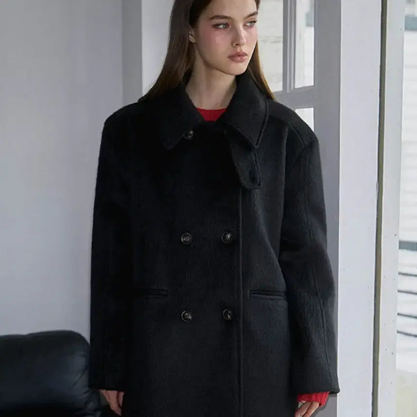 [BUNJANG] Rose Franz Heine Half Coat (Black) / 로제프란츠 하이넥 하프 코트 (블랙)