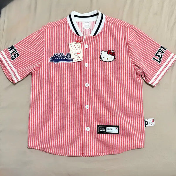 [BUNJANG] Hello Kitty Stripe Baseball Jersey / 헬로키티 스트라이프 야구 저지