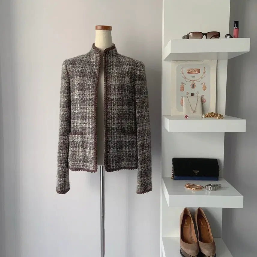 [BUNJANG] ANA CAPRI Tweed Collarless Jacket / [M] 아나 카프리 트위드 노카라 자켓