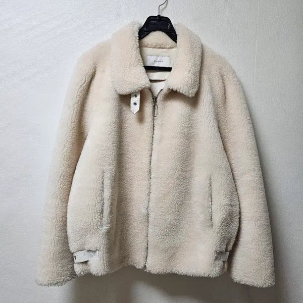 [BUNJANG] ROOM 9 100% Real Wool Fleece Jacket Beige Size 66 / ROOM 9 100%리얼 양털 뽀글이 자켓 66