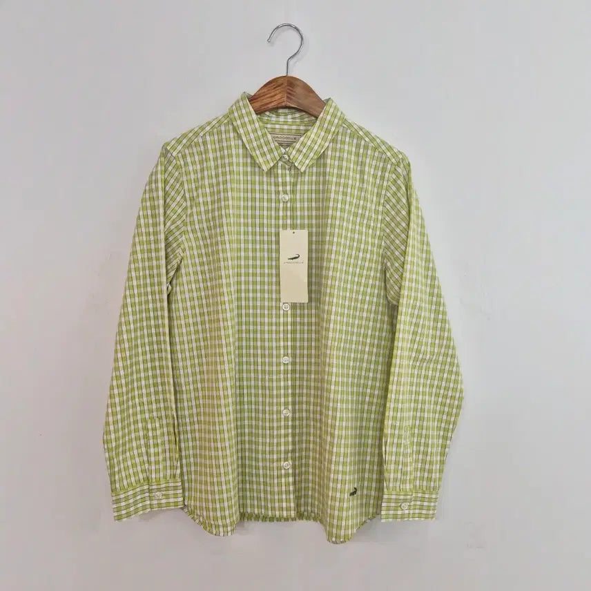 [BUNJANG] Crocodile Lime Gingham Check Cotton Shirt / CROCODILE 일본판 라임 깅엄 체크 코튼 셔츠 새상품