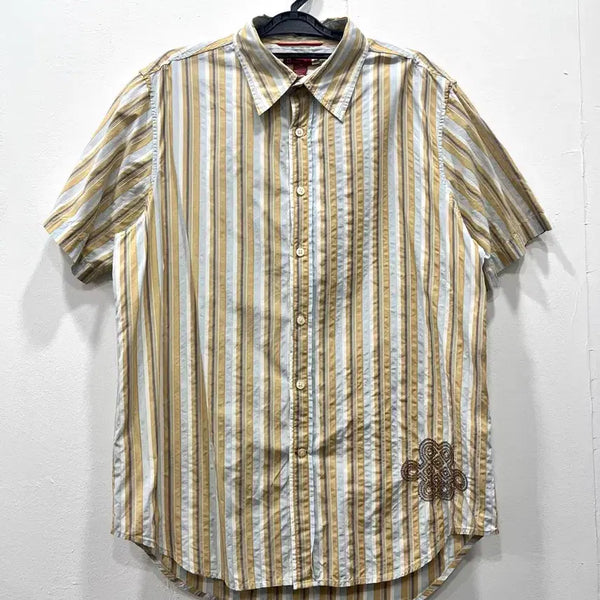[BUNJANG] Guess Embroidered Striped Short Sleeve Shirt / [L] 게스 자수 스트라이프 반팔 셔츠 L