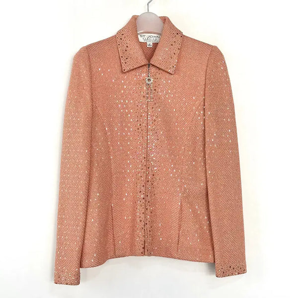 [BUNJANG] Senzone Evening Collection Crystal Beaded Knit Zip-Up Jacket / 센존 이브닝 크리스탈 비즈 니트 자켓
