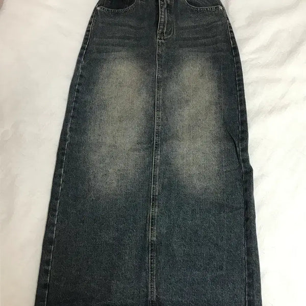 [BUNJANG] Vintage Washed Denim Long Skirt / 빈티지 워싱 데님 롱 스커트