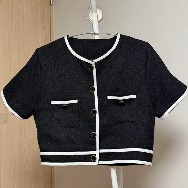 [BUNJANG] Short Sleeve Blouse with White Trim / 반팔 블라우스