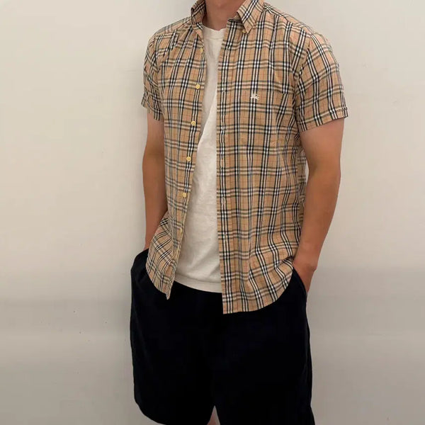 [BUNJANG] Burberry Knight Logo Check Short Sleeve Shirt / 버버리 기마로고 체크 반팔셔츠