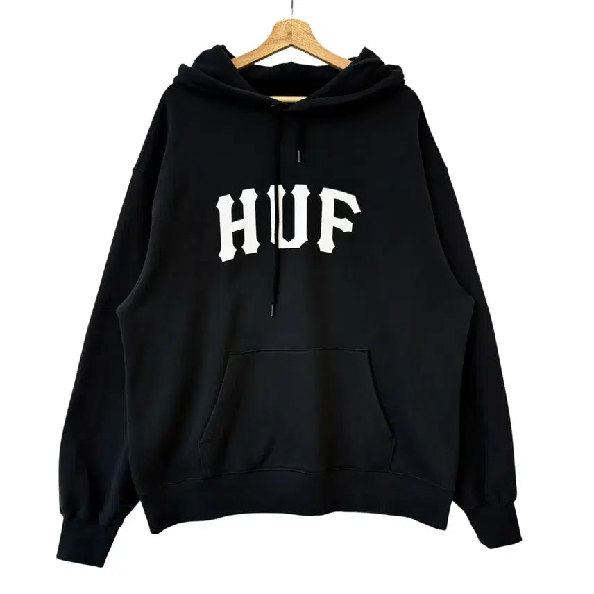 [BUNJANG] HUF Solid Arch Logo Pullover Hoodie Black XL / 허프 솔리드 아치 로고 풀오버 후디 블랙 XL 정품