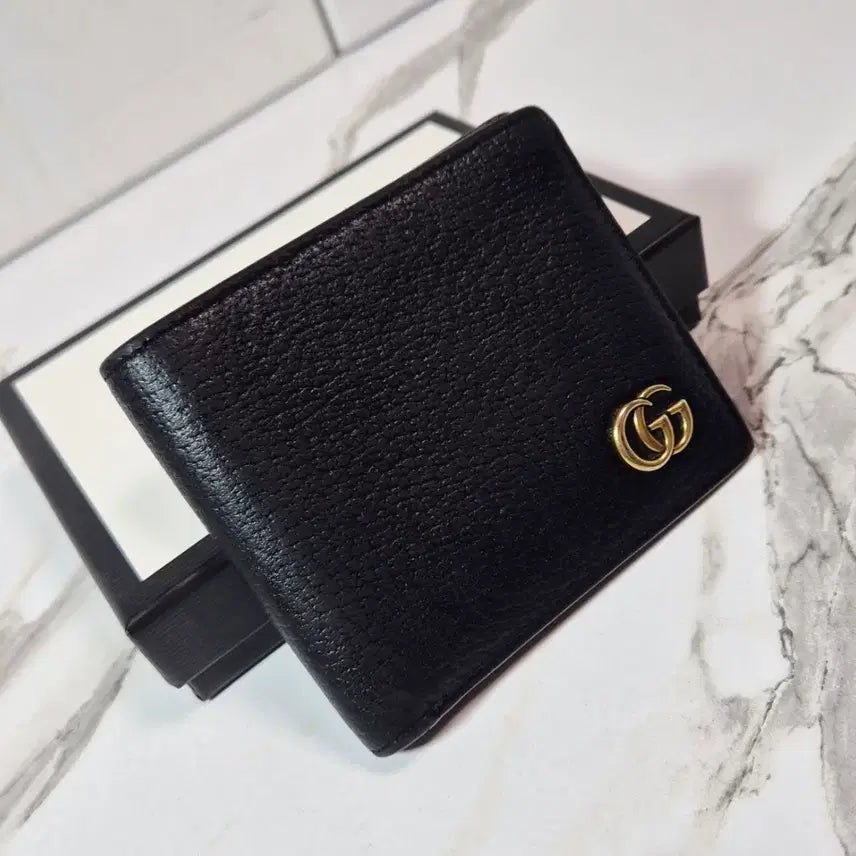 [BUNJANG] Gucci GG Marmont Leather Bifold Wallet Black / (정품) 구찌 GG 마몬트 레더 블랙 남성 반지갑 명품지갑