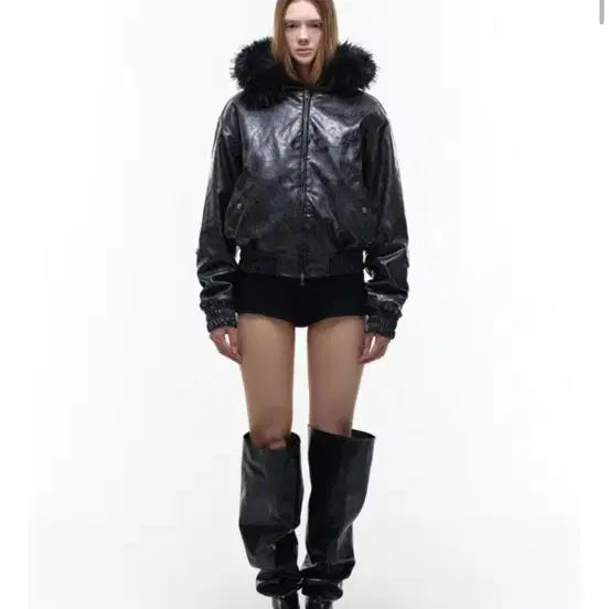 [BUNJANG] Opus Leather Bomber Hooded Jacket / 오퍼스 후드 레더 봄버