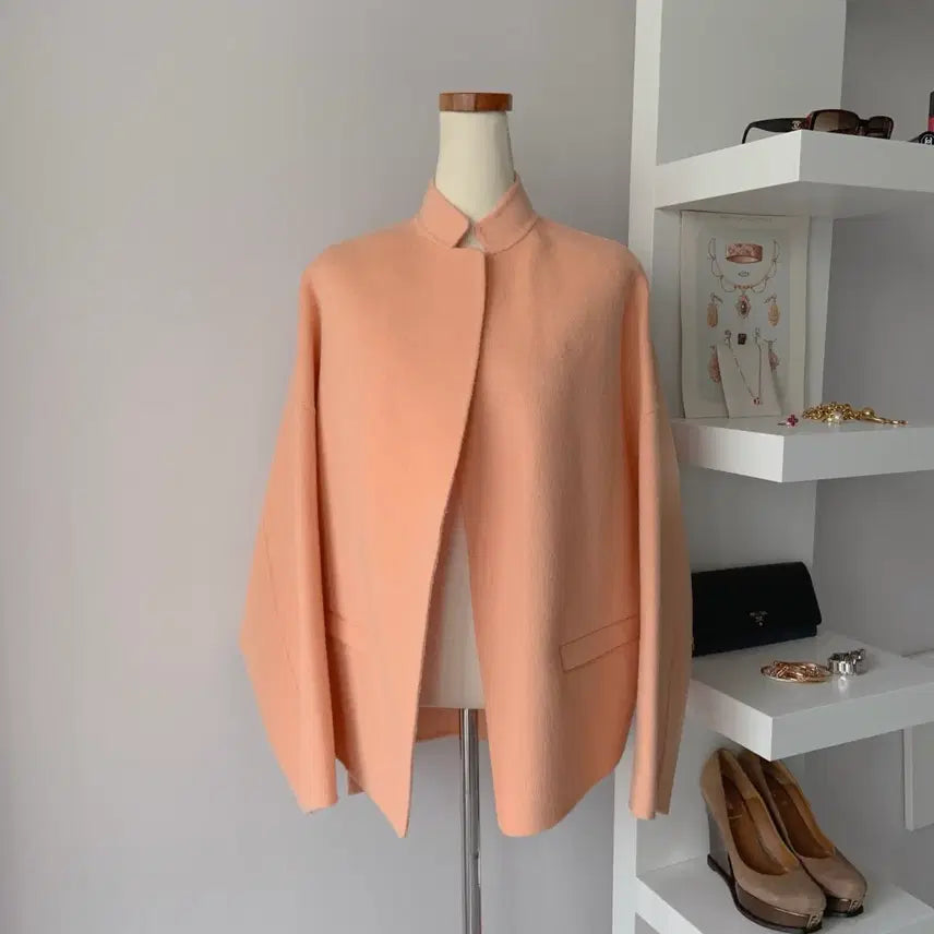 [BUNJANG] O'2nd Peach Color Wool Cashmere Half Coat / [55] 오즈세컨 피치 컬러 울 캐시미어 하프 코트