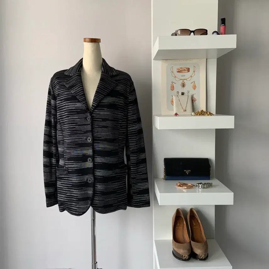 [BUNJANG] Missoni Black Zigzag Pattern Knit Jacket Short Coat / [55] 미쏘니 블랙 지그재그 패턴 니트 자켓