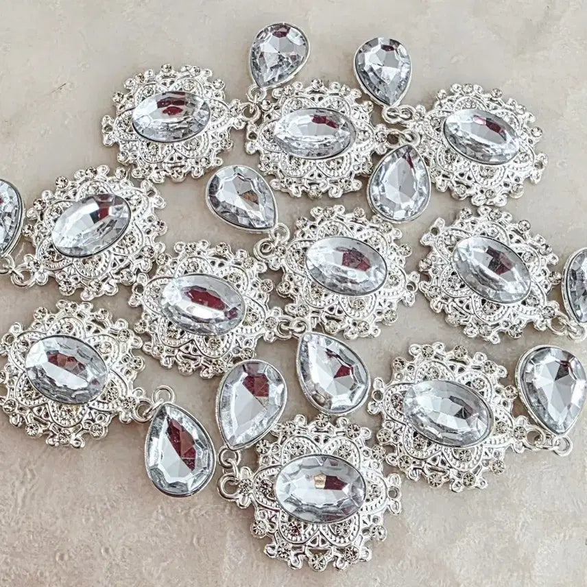 [BUNJANG] Metal Cubic Dangle Charms (Silver Translucent, 10-Piece Bundle) / 금속 큐빅달랑이 실버투명 10개 일괄