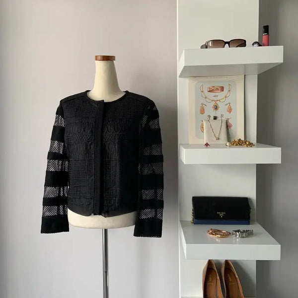 [BUNJANG] it MICHAA Black Lace See-through Panel Jacket / 55 잇미샤 블랙 레이스 시스루 배색 자켓