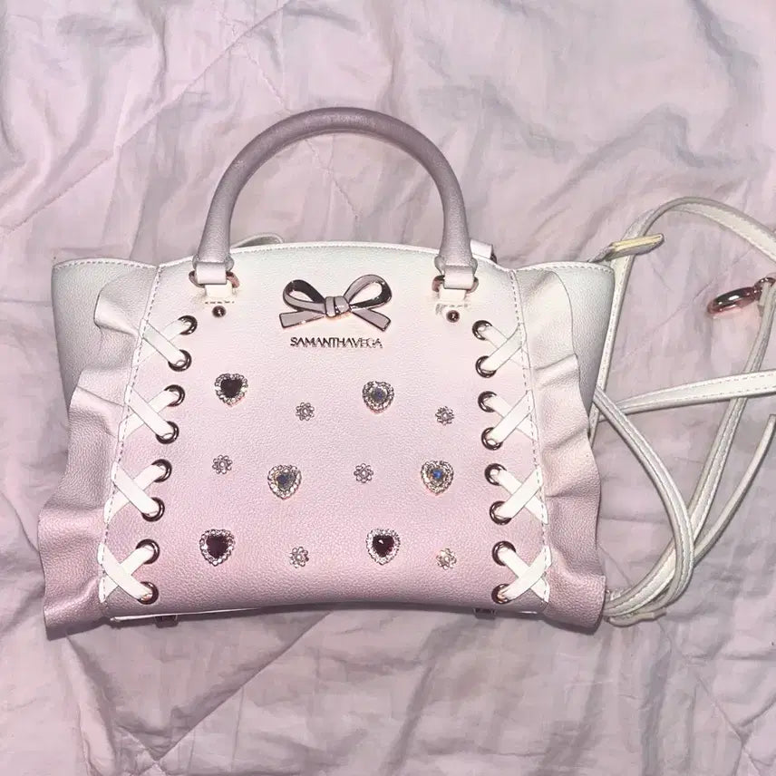 [BUNJANG] Samansavega Lace-Up Heart Bijou Gradient Flutter Mini Shoulder Bag / 사만사베가 레이스업 하트 비쥬 그라데이션 플러터 미니 숄더백 양산형 지뢰계