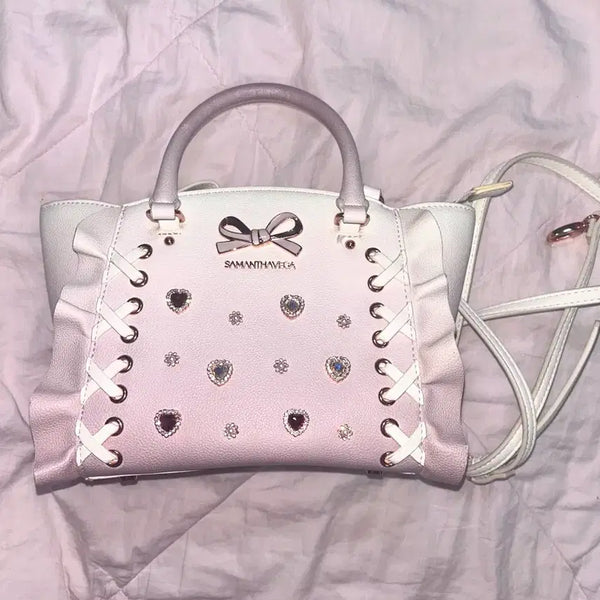 [BUNJANG] Samansavega Lace-Up Heart Bijou Gradient Flutter Mini Shoulder Bag / 사만사베가 레이스업 하트 비쥬 그라데이션 플러터 미니 숄더백 양산형 지뢰계