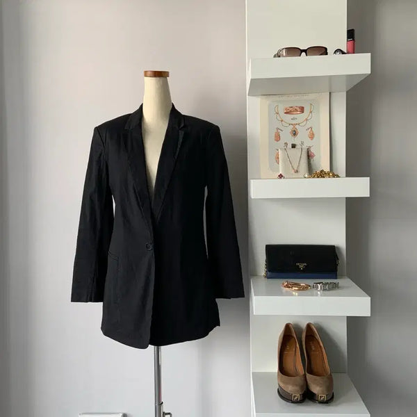[BUNJANG] Theory Black Linen Blend Single Jacket Size 2 / [55] 띠어리 블랙 린넨 혼방 싱글 자켓 자켓