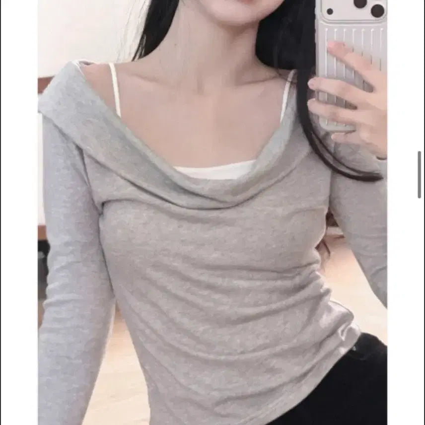 [BUNJANG] URR Deep Cowl Neck Long Sleeve + Sleeveless Top / urr 딥 카울넥 롱 슬리브+나시