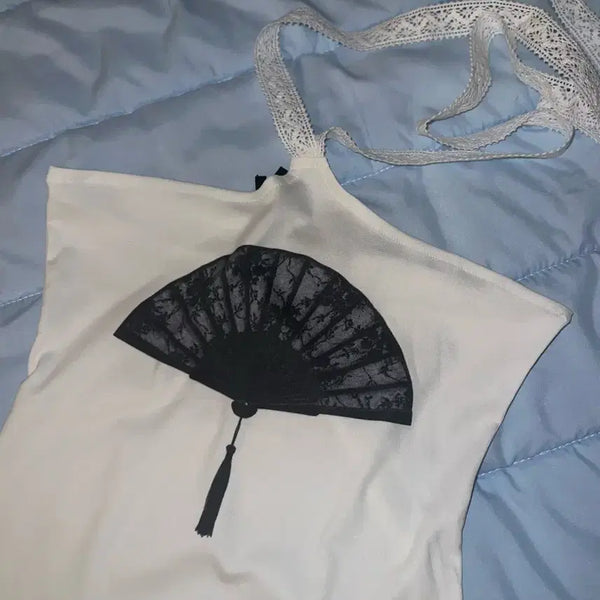 [BUNJANG] Darling Your Bad Lace Fan Halter Top White / 달링유어배드 레이스 팬 홀터 탑 화이트 여성 상의 lace fan halter top 빈티지 오리엔탈