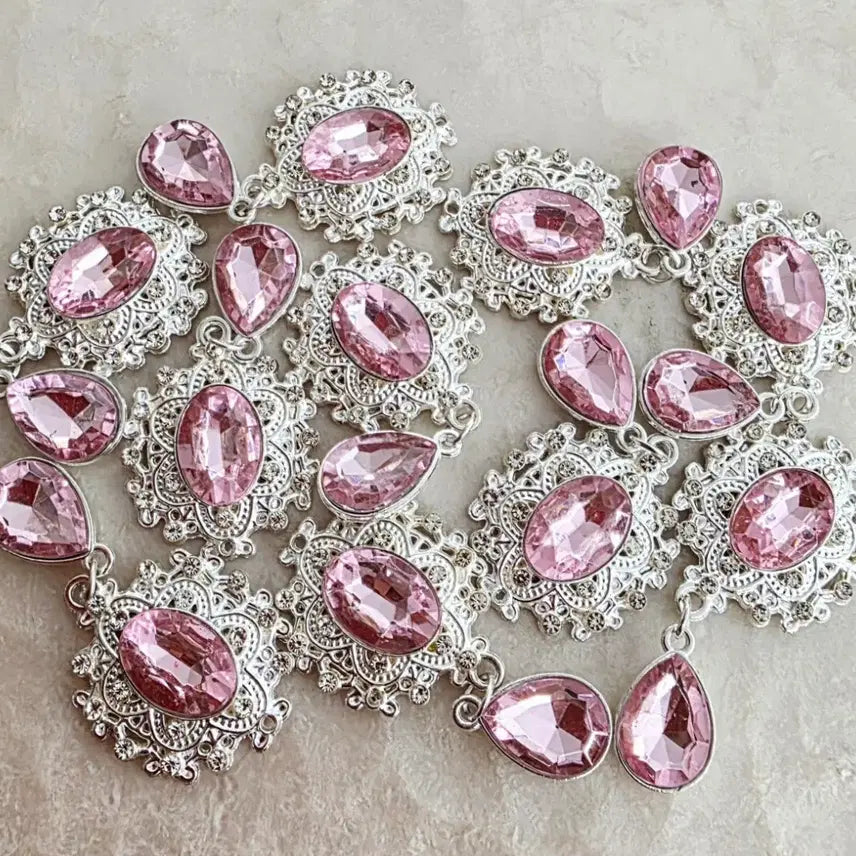 [BUNJANG] Metal Cubic Dangle Charms Silver Pink (10 pcs) / 금속 큐빅달랑이 실버핑크 10개 일괄