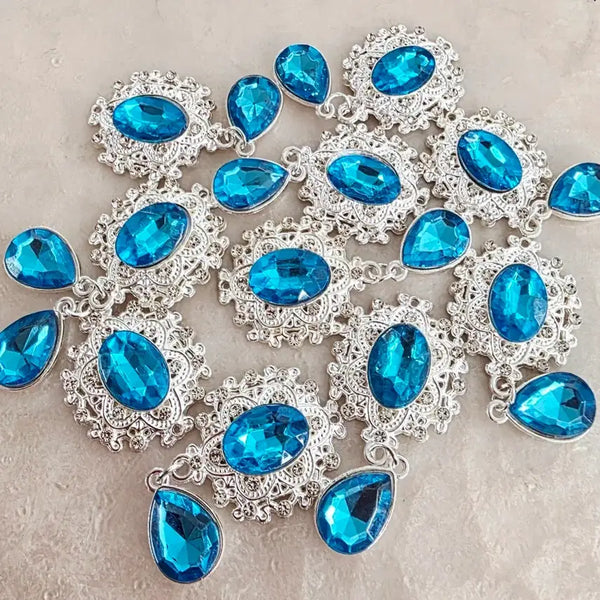 [BUNJANG] Silver Blue Cubic Dangle Charms (10 pcs Bundle) / 금속 큐빅달랑이 실버블루 10개 일괄