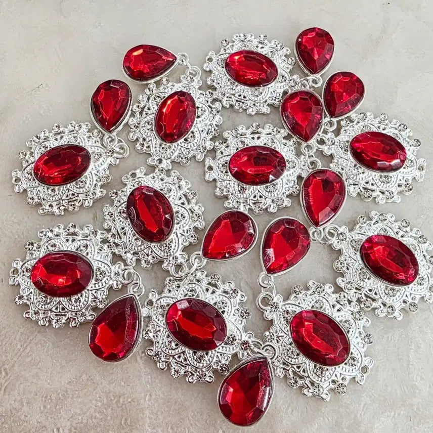 [BUNJANG] Metal Cubic Dangler Silver Red Charms - 10 Piece Bundle / 금속 큐빅달랑이 실버레드 10개 일괄