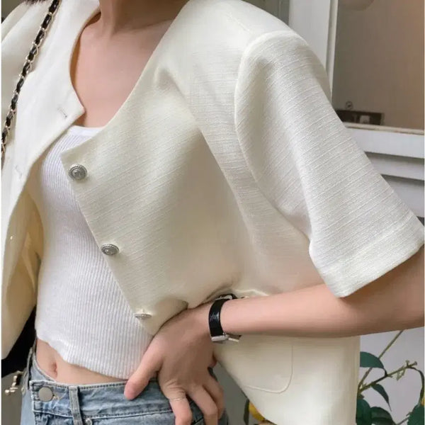 [BUNJANG] UM URBANE MOOD Collarless Silver Button Jacket / UM URBANE MOOD 노카라 실버버튼 자켓