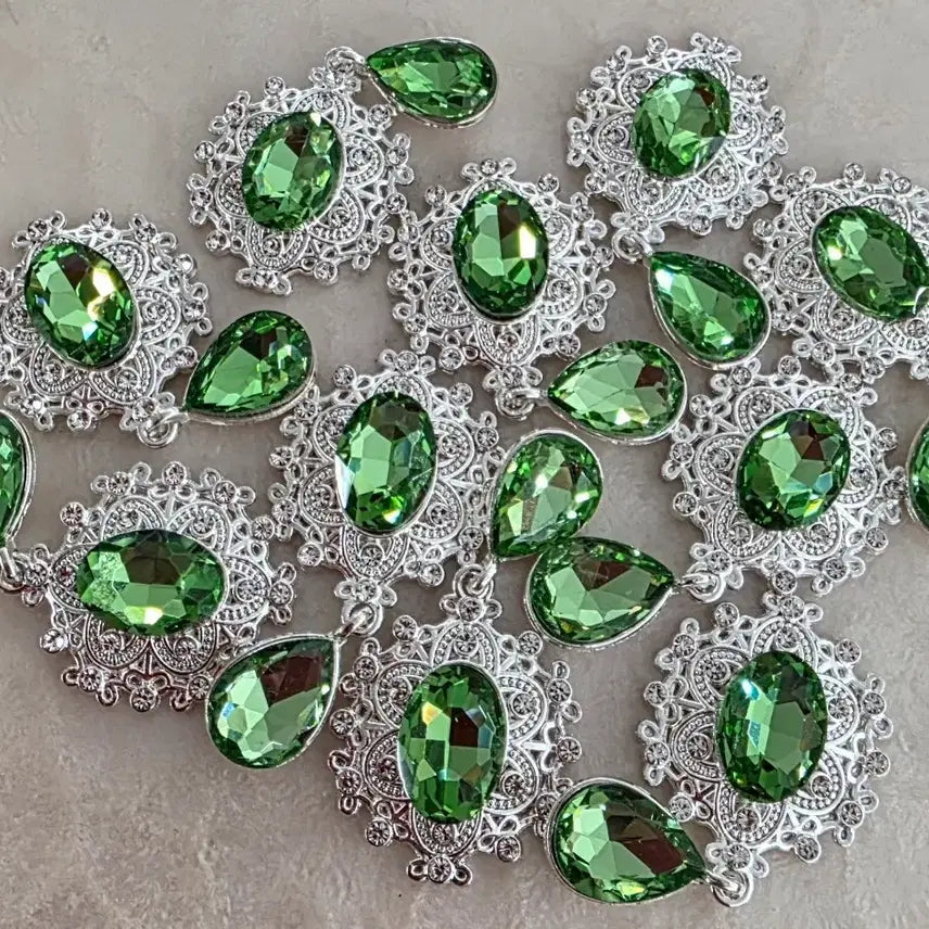 [BUNJANG] Metal Cubic Dangle Charms Silver Green (10pcs) / 금속 큐빅달랑이 실버그린 10개 일괄
