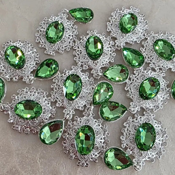 [BUNJANG] Metal Cubic Dangle Charms Silver Green (10pcs) / 금속 큐빅달랑이 실버그린 10개 일괄