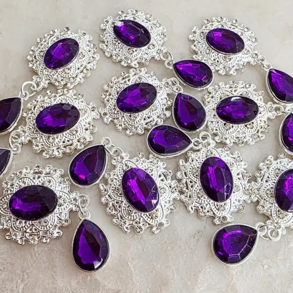 [BUNJANG] Silver Purple Metal Cubic Dangles - 10 Piece Bundle Set / 금속 큐빅달랑이 실버퍼플 10개 일괄