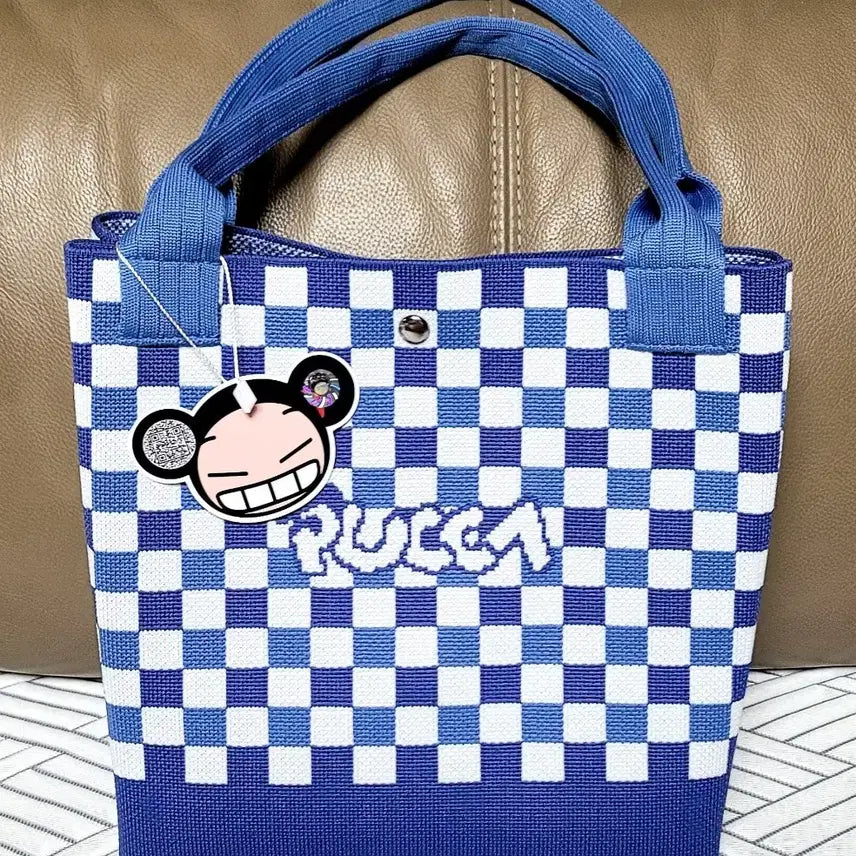 [BUNJANG] Pucca Check Tote Bag - Blue (New) / PUCCA 체크 토트백 블루 색상(새상품)