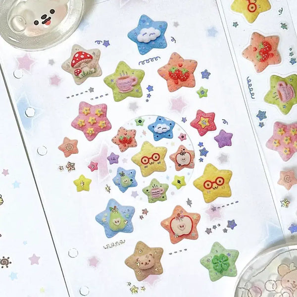 [BUNJANG] Felt Star Kiss-Cut Sticker (50cm) / 딩굴댕굴 폭신 펠트 별 키스컷