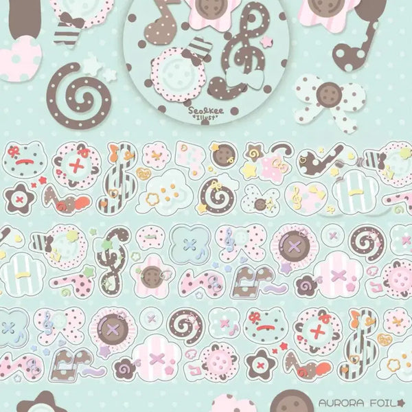 [BUNJANG] Seolgi Illustration Mint Choco Music Note Button Kiss Cut Sticker / 설기일러스트 민트초코 음표 단추 키스컷