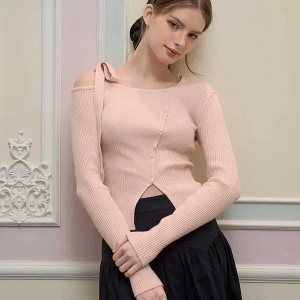 [BUNJANG] RANGENLOO Merry Cut-out Knit Top Light Pink / 랭앤루 메리 컷아웃 니트 탑 라이트 핑크