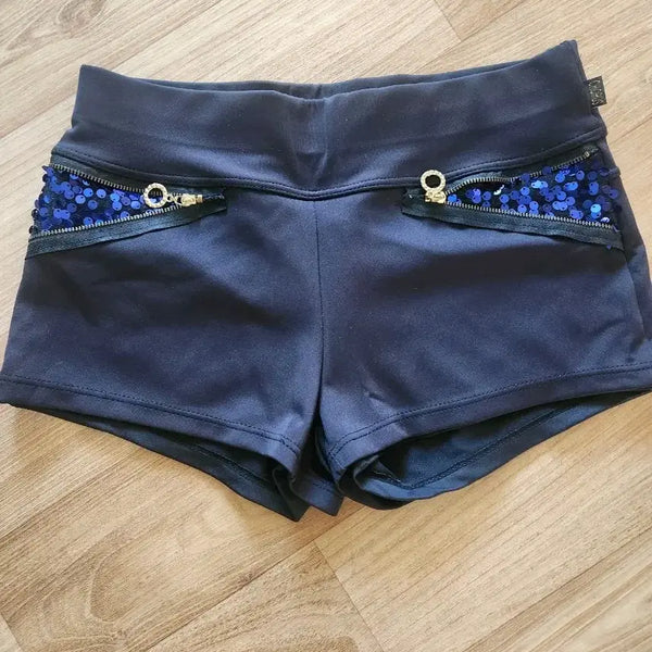 [BUNJANG] Dark Navy Sequin Zipper Shorts / 다크네이비 스팽글 지퍼 검정색숏팬츠