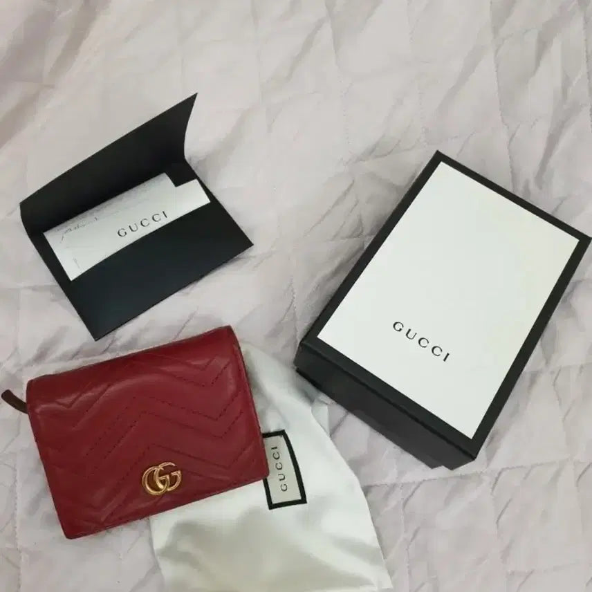 [BUNJANG] Gucci Marmont Matelassé Wallet Red / 매장 정품(풀구성) 구찌 마몬트 마틀라세 지갑 레드