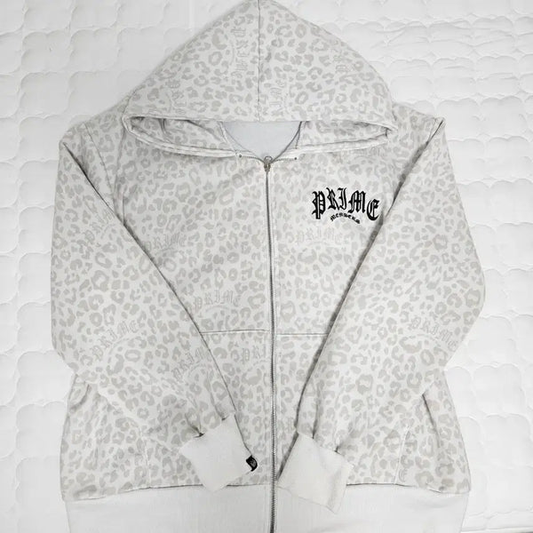 [BUNJANG] Prime Members Leopard Hooded Zip-Up Jacket / 프라임멤버스레오파드후드집업힙합갸루펑크