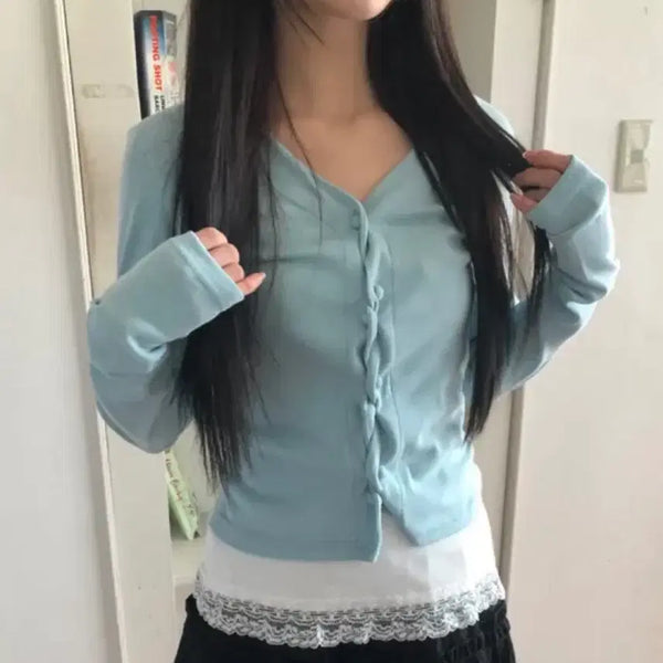 [BUNJANG] Twisted Button Long Sleeve Cardigan - Mint / 꼬임 단추 긴팔 가디건 민트