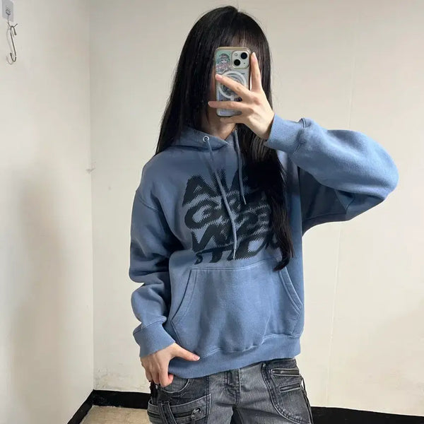 [BUNJANG] Mahagrid Blue Graphic Hoodie / 마하그리드 블루 그래픽 후드티