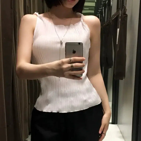 [BUNJANG] Pleated Wave Tank Top / 플리츠 물결 나시
