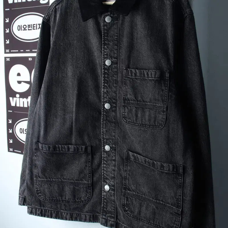 [BUNJANG] SPAO Denim Zip-up Windbreaker Jumper Jacket (Black) / (M-L) 스파오 집업 바람막이 점퍼자켓 데님 흑청 트러커-H37553