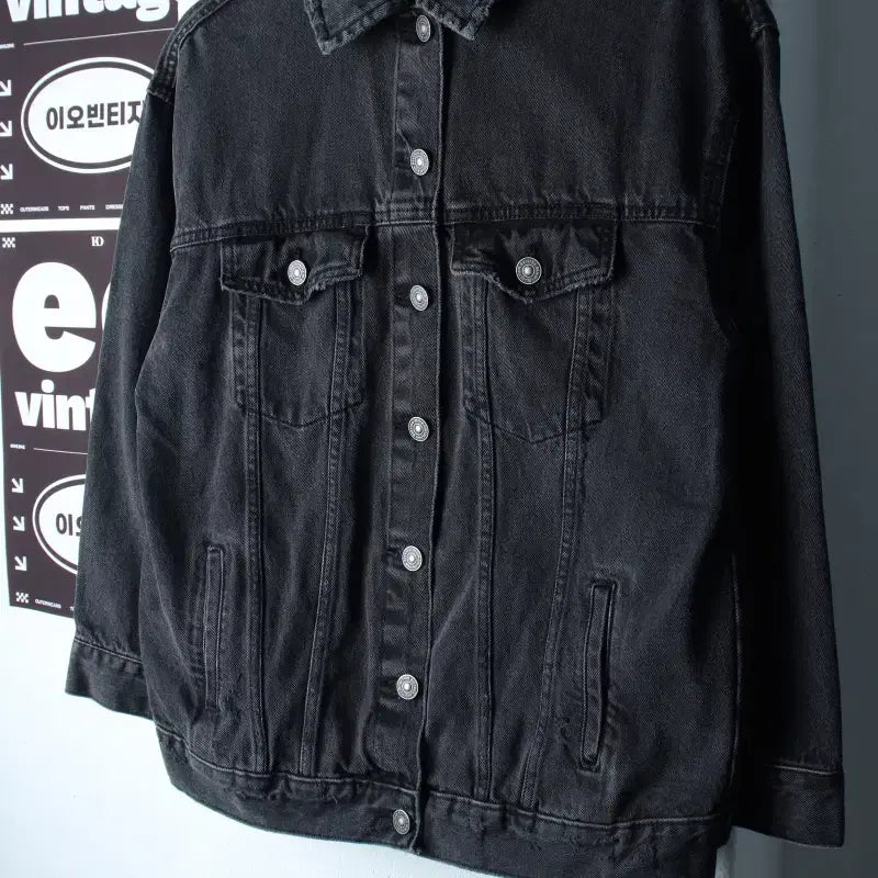 [BUNJANG] Bershka Zip-Up Windbreaker Jacket Denim Black Blue / W(XS-M) 버쉬카 집업 바람막이 점퍼자켓 데님 흑청-H37556