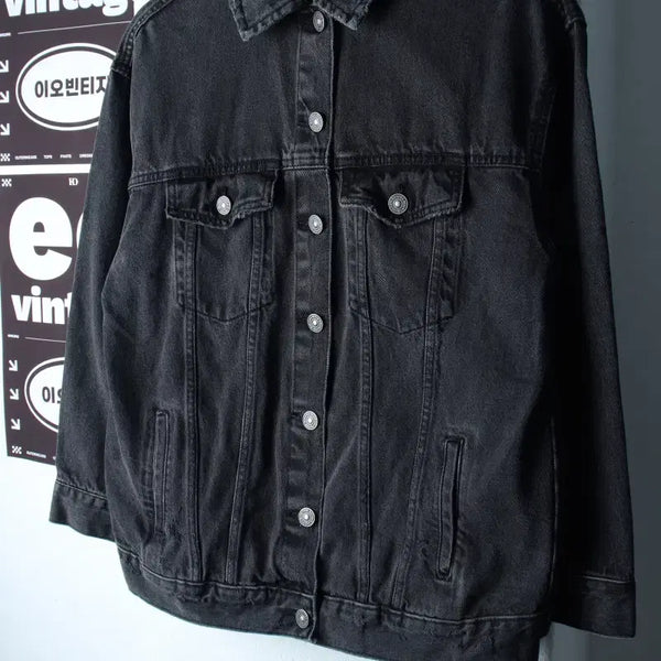 [BUNJANG] Bershka Zip-Up Windbreaker Jacket Denim Black Blue / W(XS-M) 버쉬카 집업 바람막이 점퍼자켓 데님 흑청-H37556