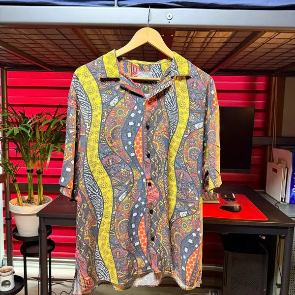 [BUNJANG] Zara Geometric Pattern Relaxed Fit Bowling Collar Shirt M / 자라 지오메트릭 패턴 셔츠 (M / 릴렉스핏)