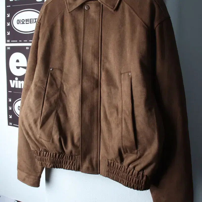 [BUNJANG] Trillion Zip-Up Windbreaker Suede Bomber Jacket / (L-XL) 트릴리온 집업 바람막이 점퍼자켓 스웨이드 봄버-H37560