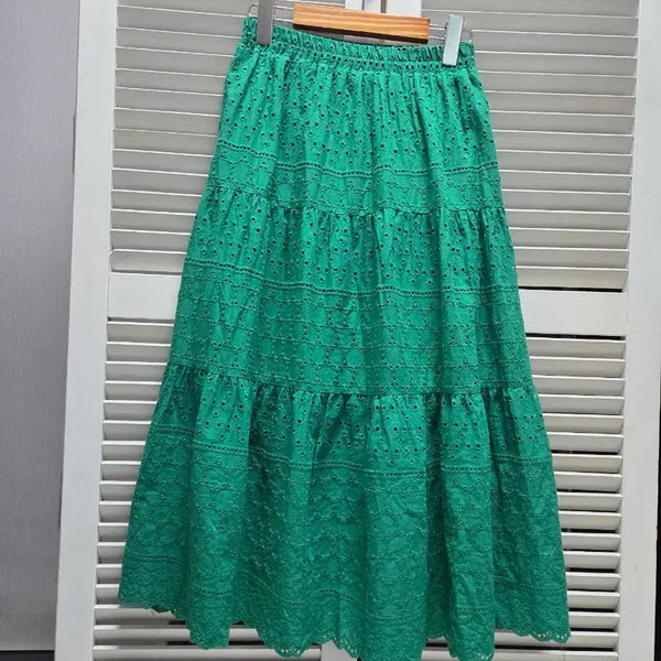 [BUNJANG] Punch Eyelet Elastic Waist Skirt / 펀칭아일렛 고무밴딩 스커트