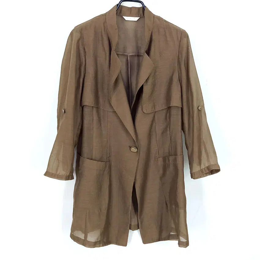 [BUNJANG] Olivia Lauren Women's Summer See-Through Half Jacket Brown / 올리비아로렌 여성 여름 시스루 하프자켓 브라운 (HU46595)