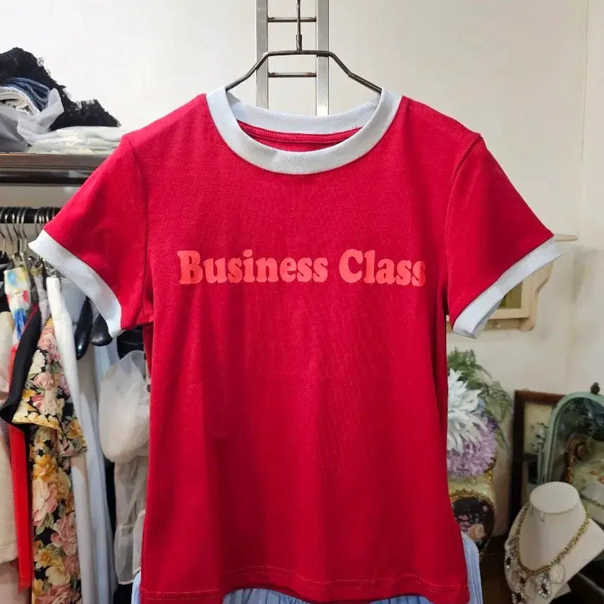[BUNJANG] Color Block Spandex T-Shirt / 레드 연블루 배색 스판티