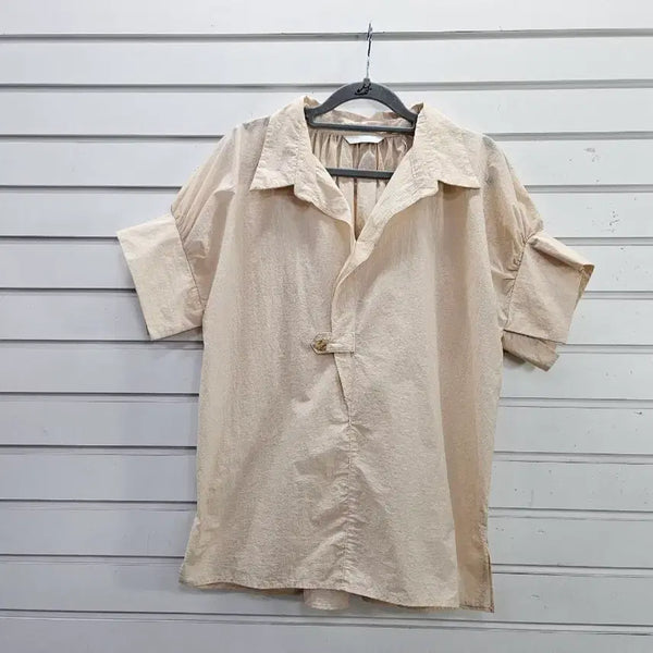 [BUNJANG] Boutique Beige Sleeve Slit Collar Blouse Size 77 / 연베이지  소매트임 카라 블라우스 77/보물찾기천사