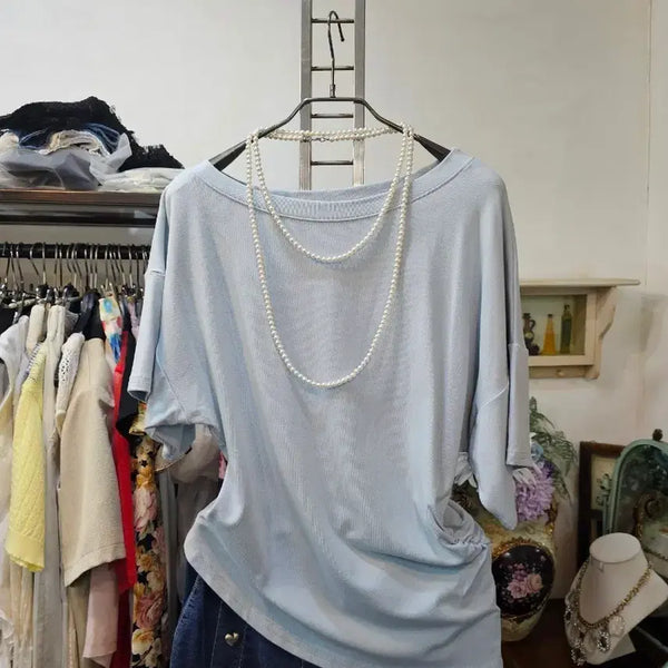 [BUNJANG] Light Blue Asymmetrical Span T-Shirt / 연블루 언발 스판티