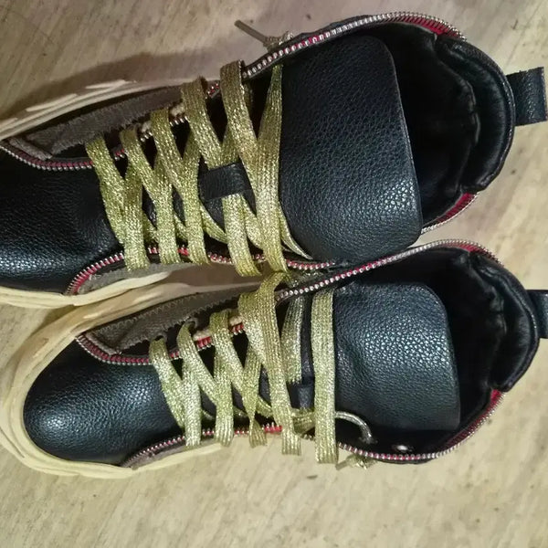 [BUNJANG] Leather Stripe Zipper High-Top Sneakers (255mm) / 레더 스트라이프 가죽  스니커즈/255mm